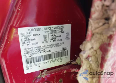 2003 Ford Excursion Eddie Bauer from USA, damaged, VIN 1FMSU45FX3EA28649